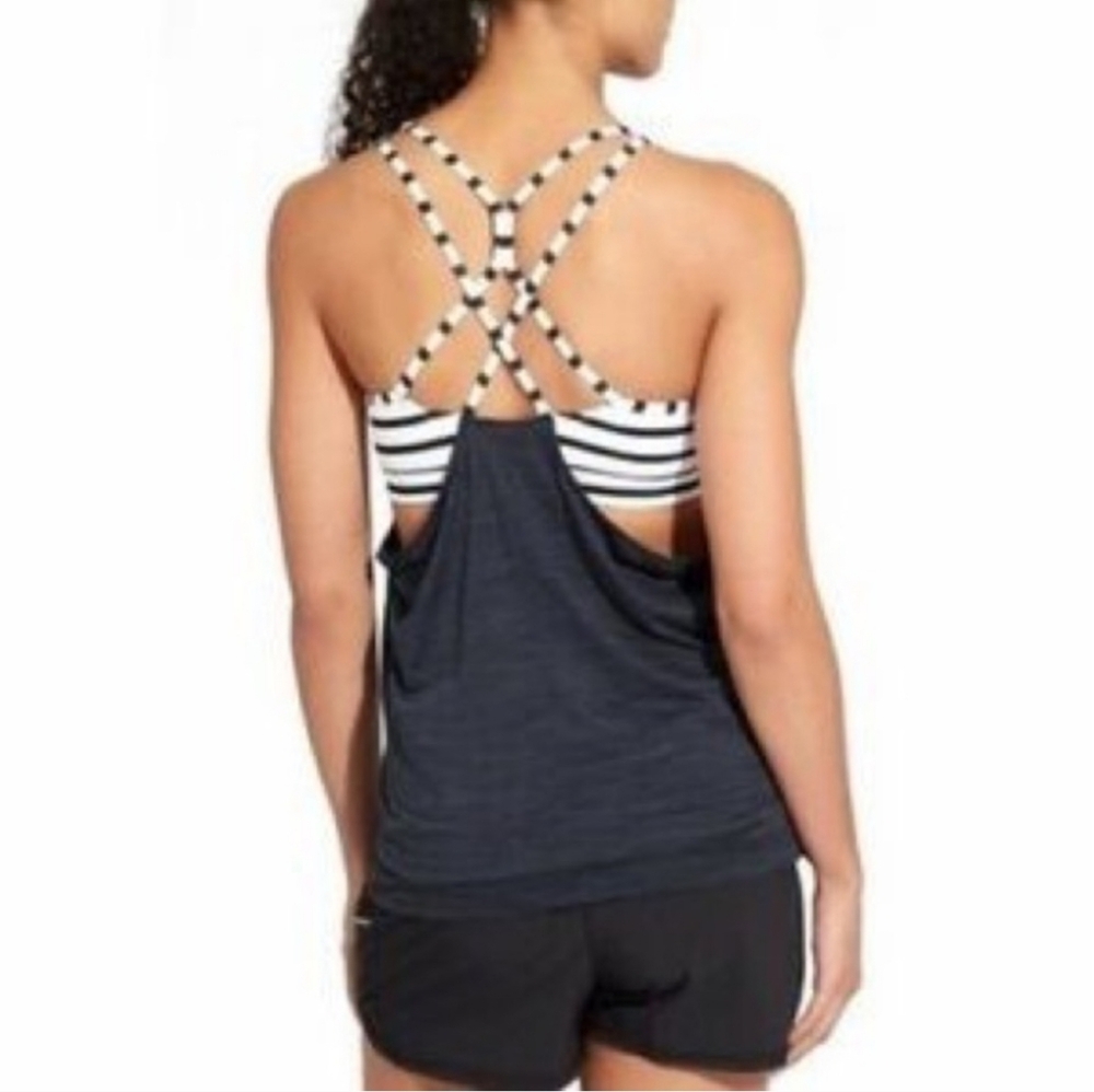 Athleta Navy Blue Strappy Back Athletic Tank Top Small Workout Build in Bra Yoga